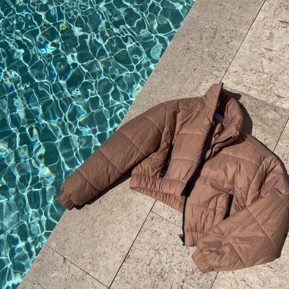 Cropped Brown Puffer Jacket - Picture 1 of 3